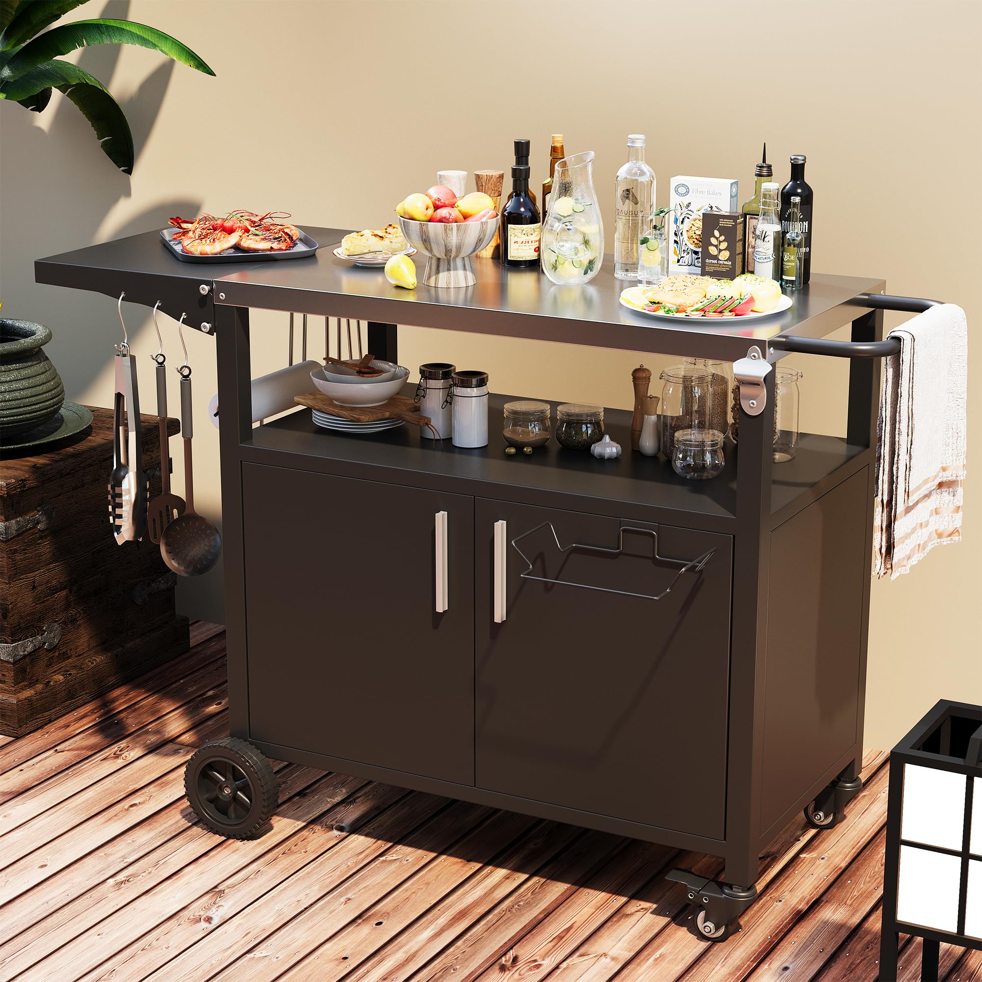 Outdoor Grill Cart with Foldable Top