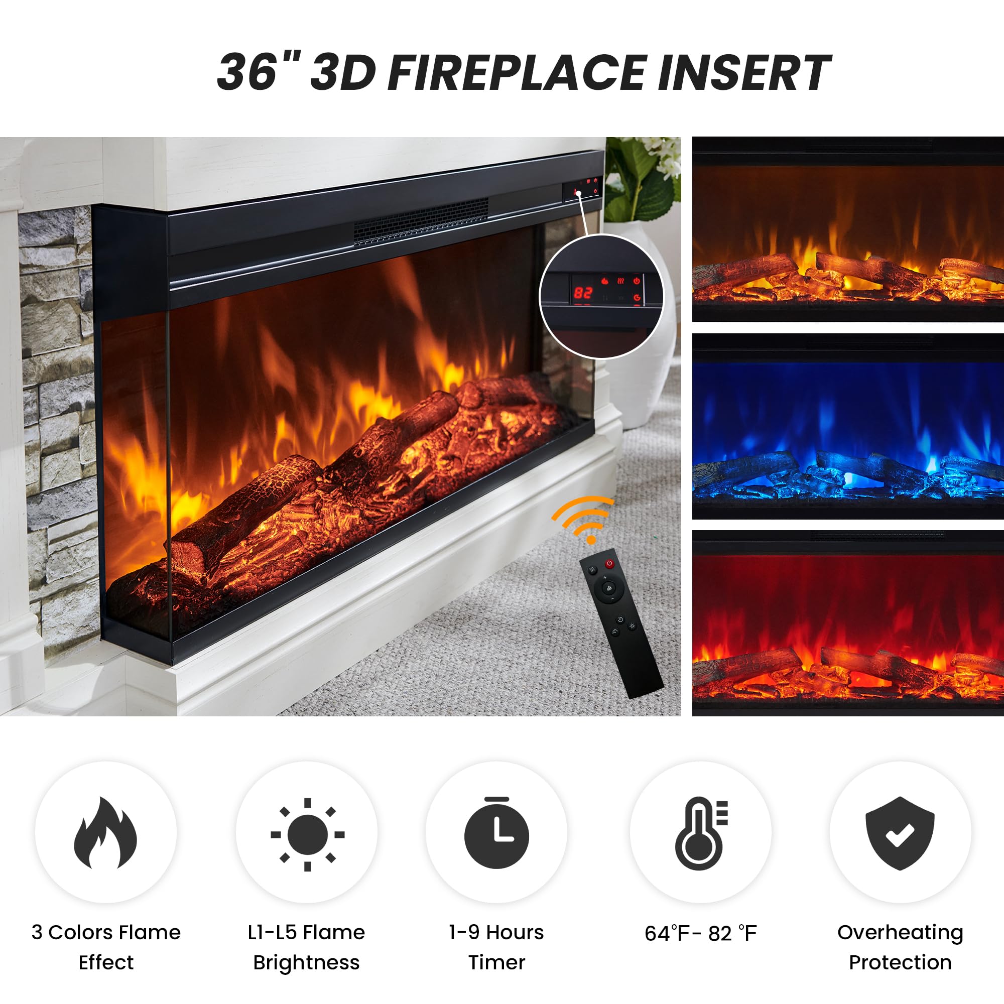 52" Electric Fireplace TV Stand with 36" 3-Side Glass Insert