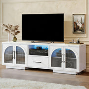 70" TV Stand with LED Lights and Arched Glass Doors