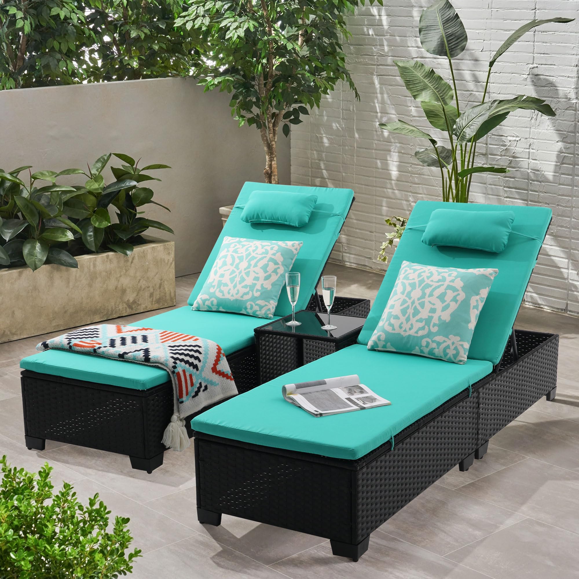 3 PCS Patio Chaise Lounge Set with Coffee Table