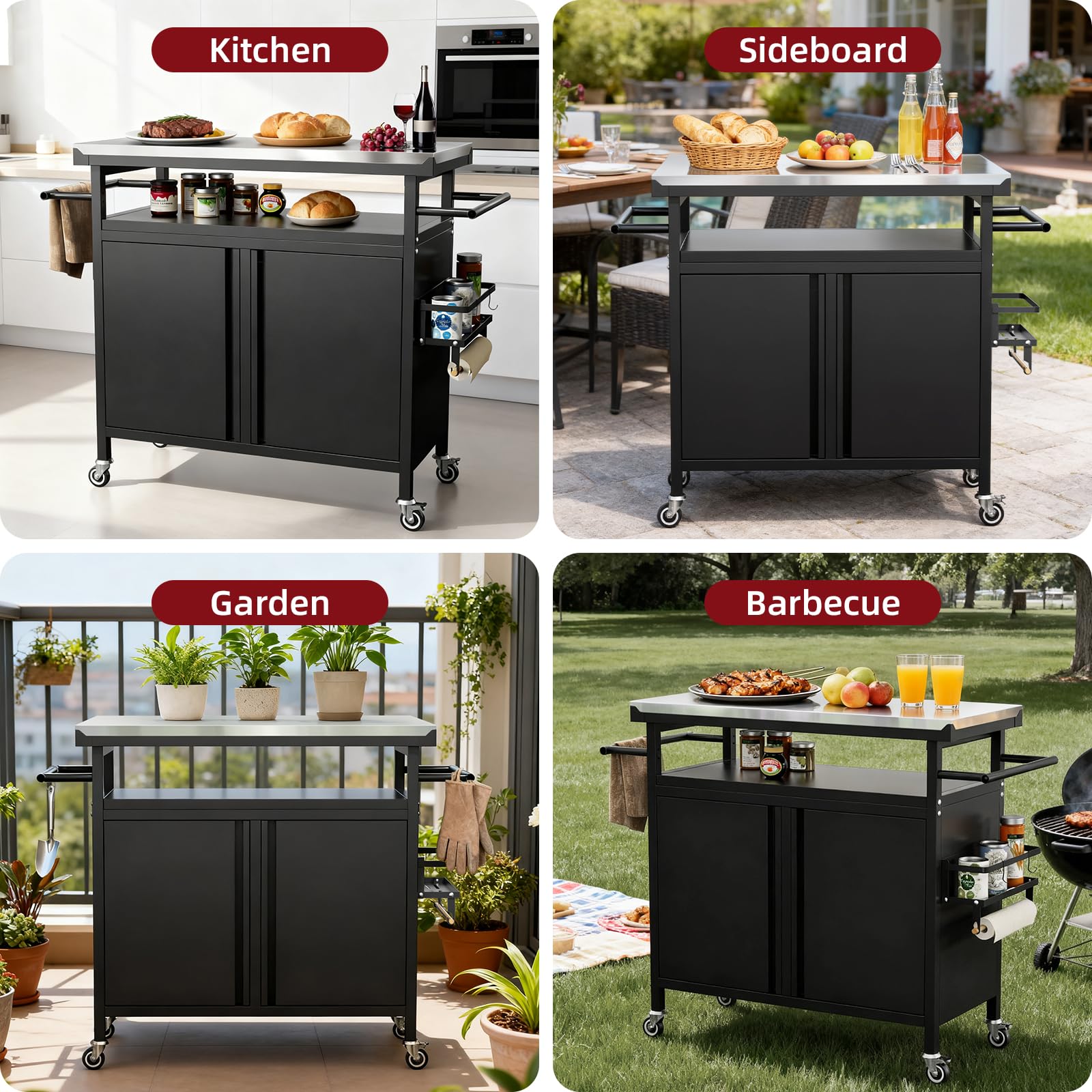 Outdoor Grill Cart with Storage Cabinet