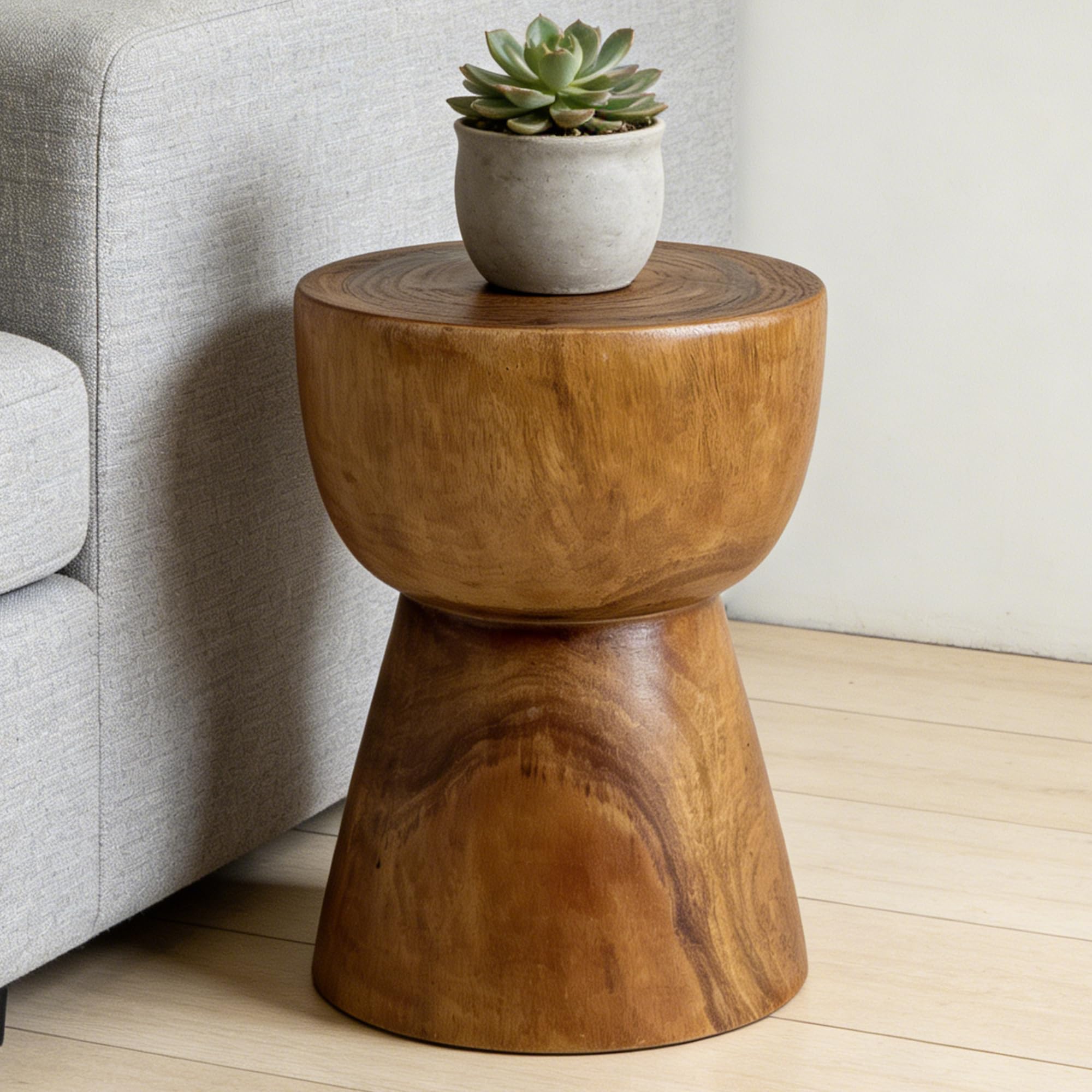 Handcrafted Solid Wood Drum End Table