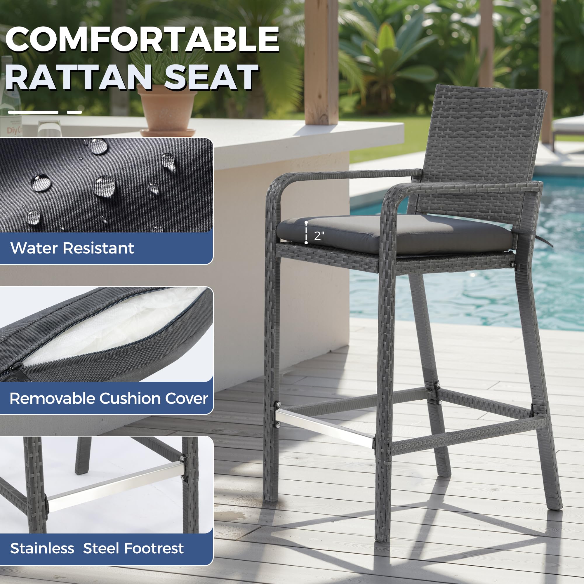 7-Piece Wicker Patio Bar Set with Storage