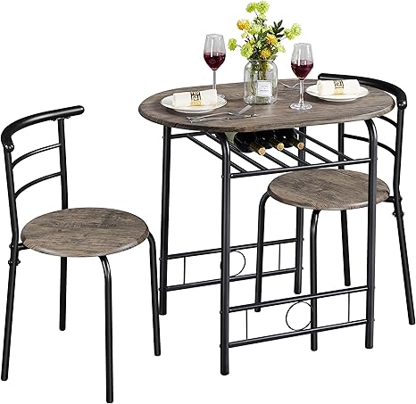 3 Piece Kitchen Dining Table Set with Storage Shelf