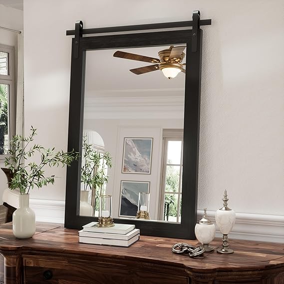 Black Farmhouse Wall Mirror 40x26 Inch