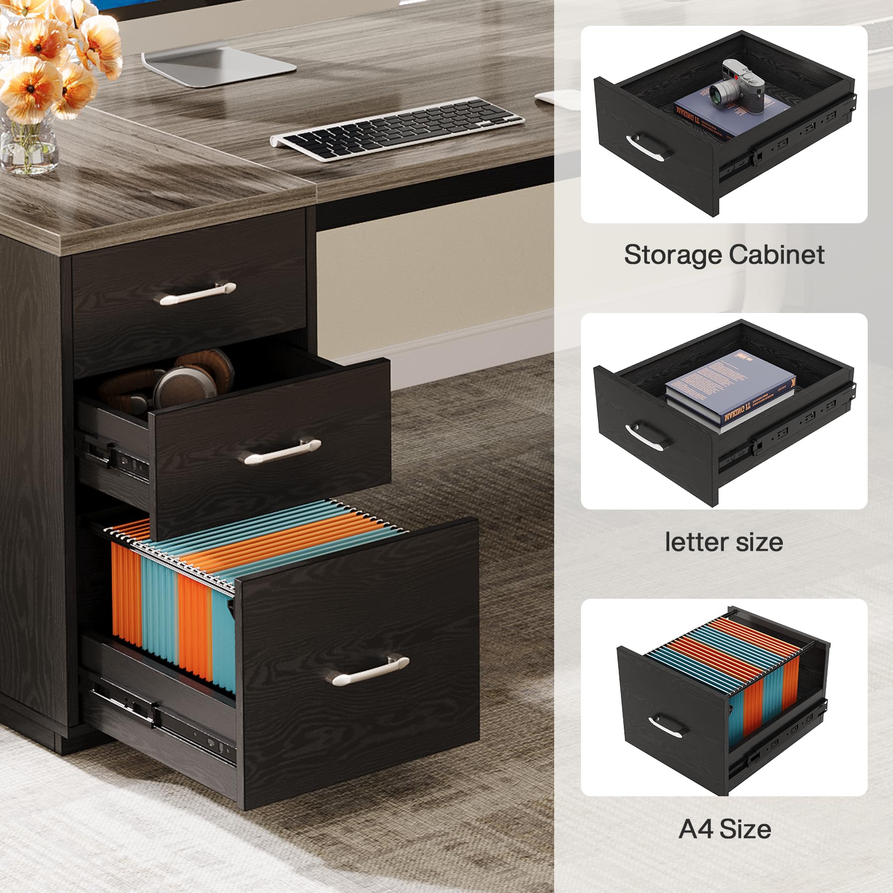 L-Shaped Executive Desk with Storage