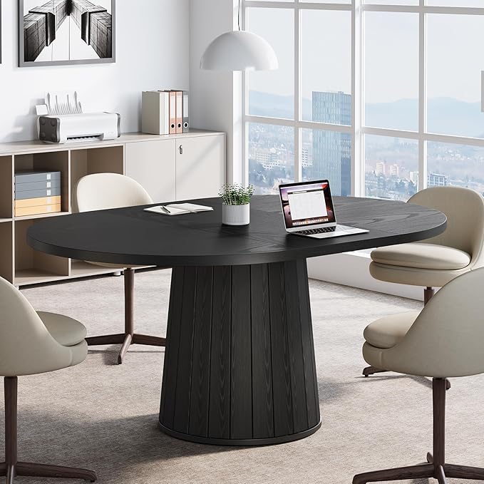 Oval Conference Table 55 Inches Wood Meeting Table for 6 People