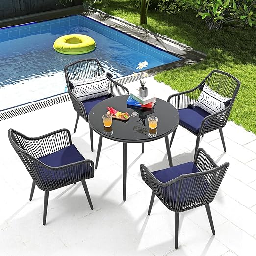 5-Piece Patio Dining Set with Cushioned Chairs