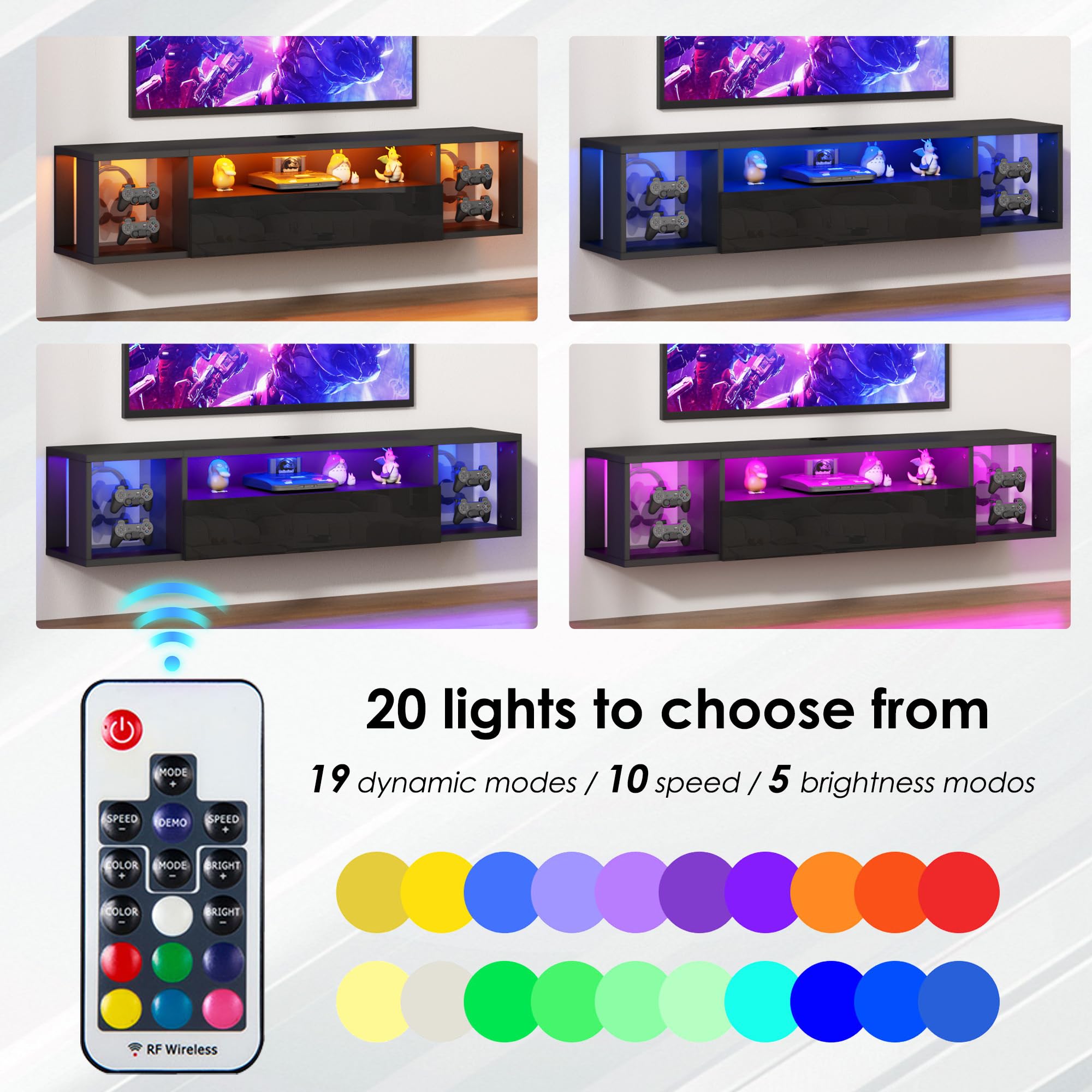 Floating TV Stand with LED Lights 55 Inch
