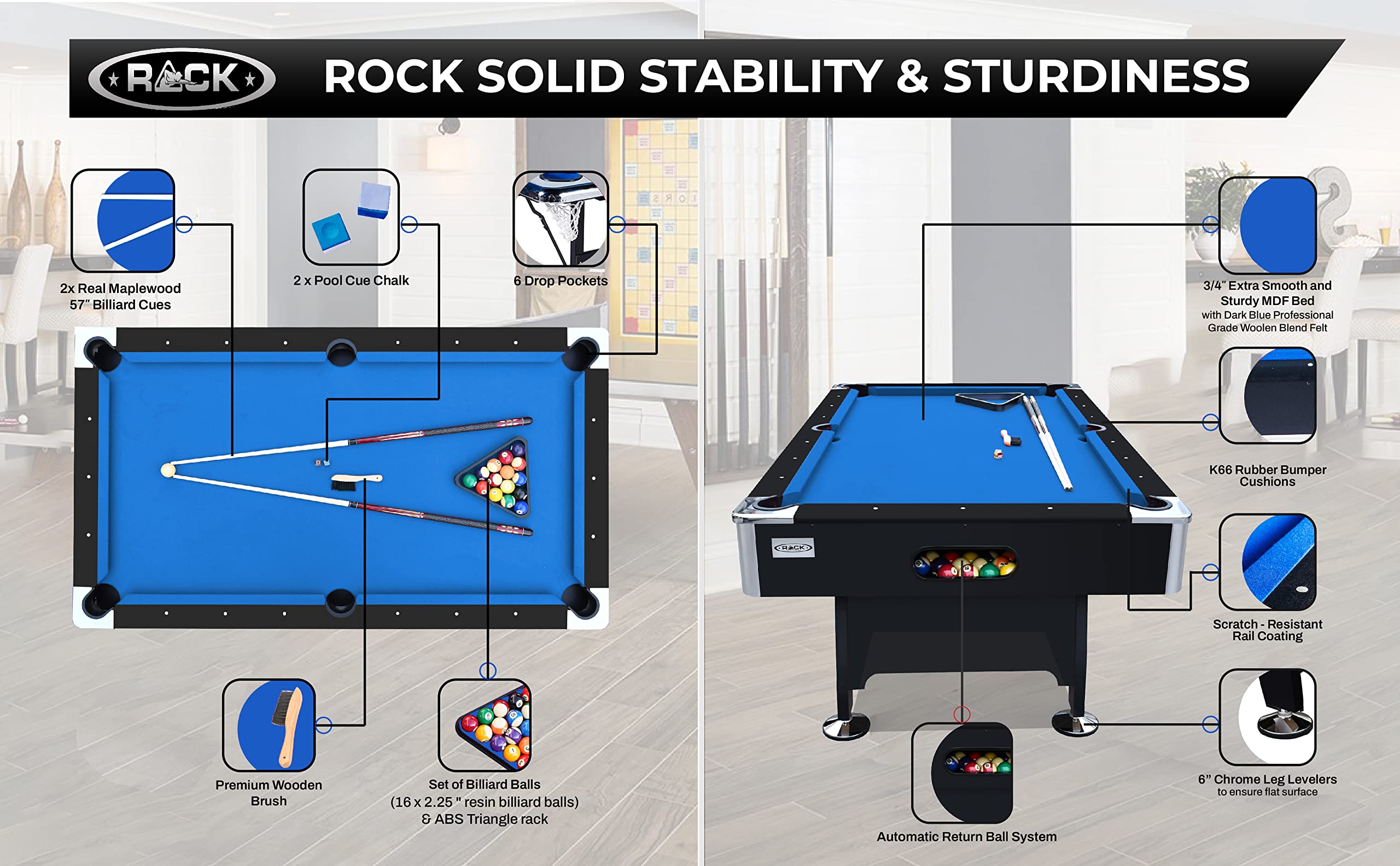 7-Foot Tournament Billiard Pool Table Blue Felt
