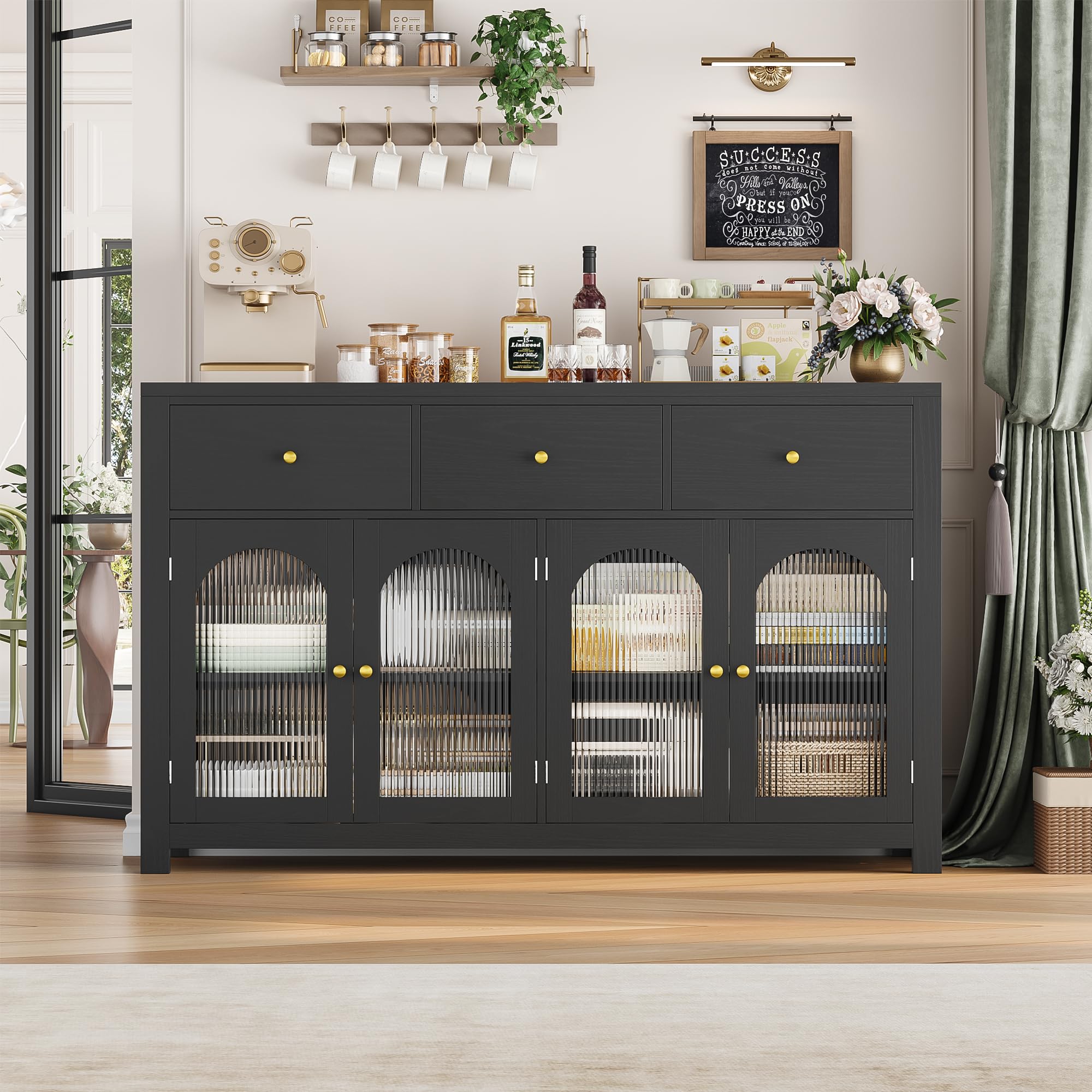 55" Black Buffet Cabinet with Storage