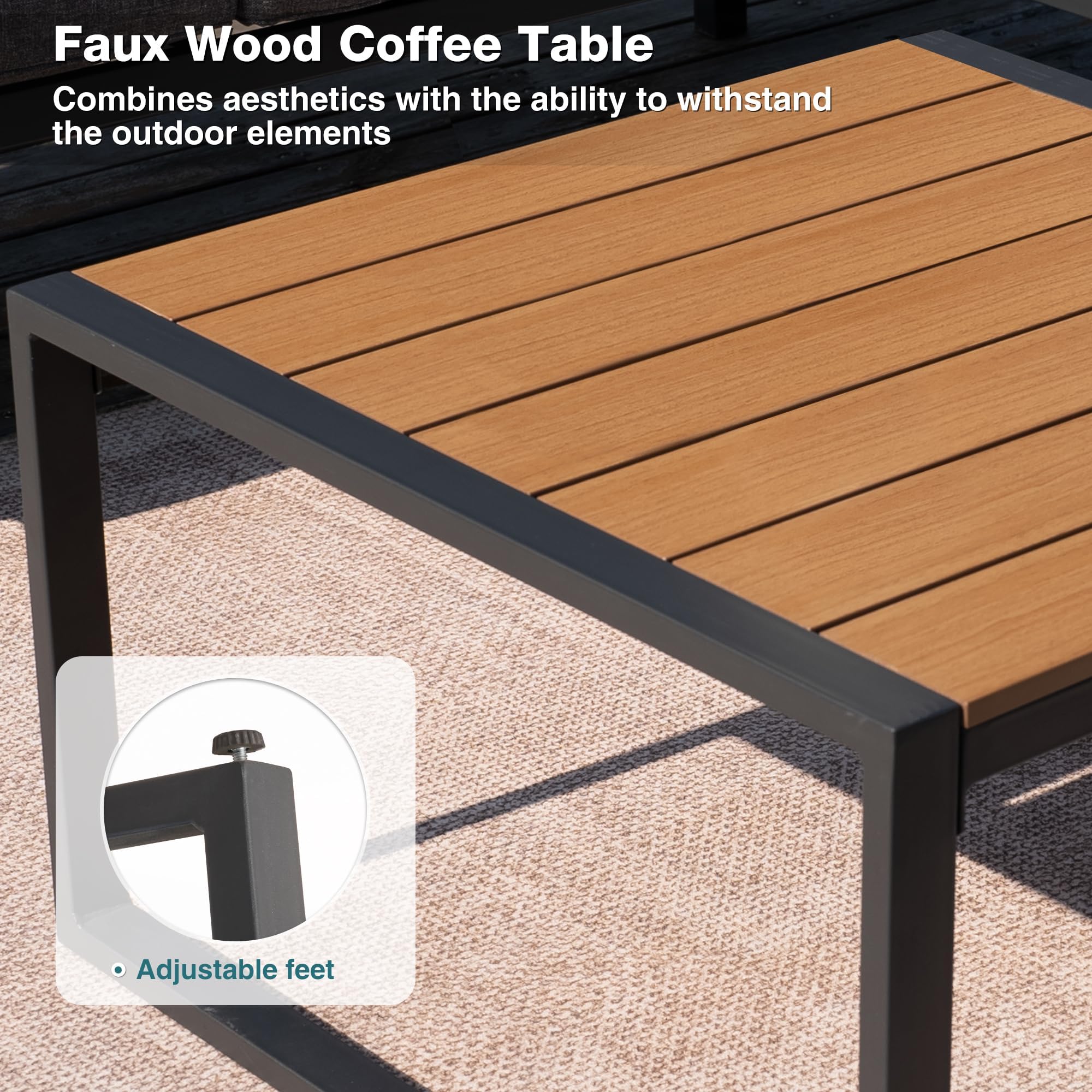 6-Piece Metal Outdoor Sectional Sofa Set with Side Table