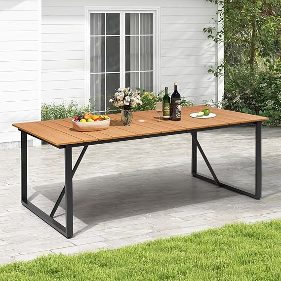 Outdoor Dining Table with Umbrella Hole 83 Inch Rectangle