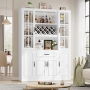 74" Kitchen Pantry Cabinet with Glass Door and Wine Rack
