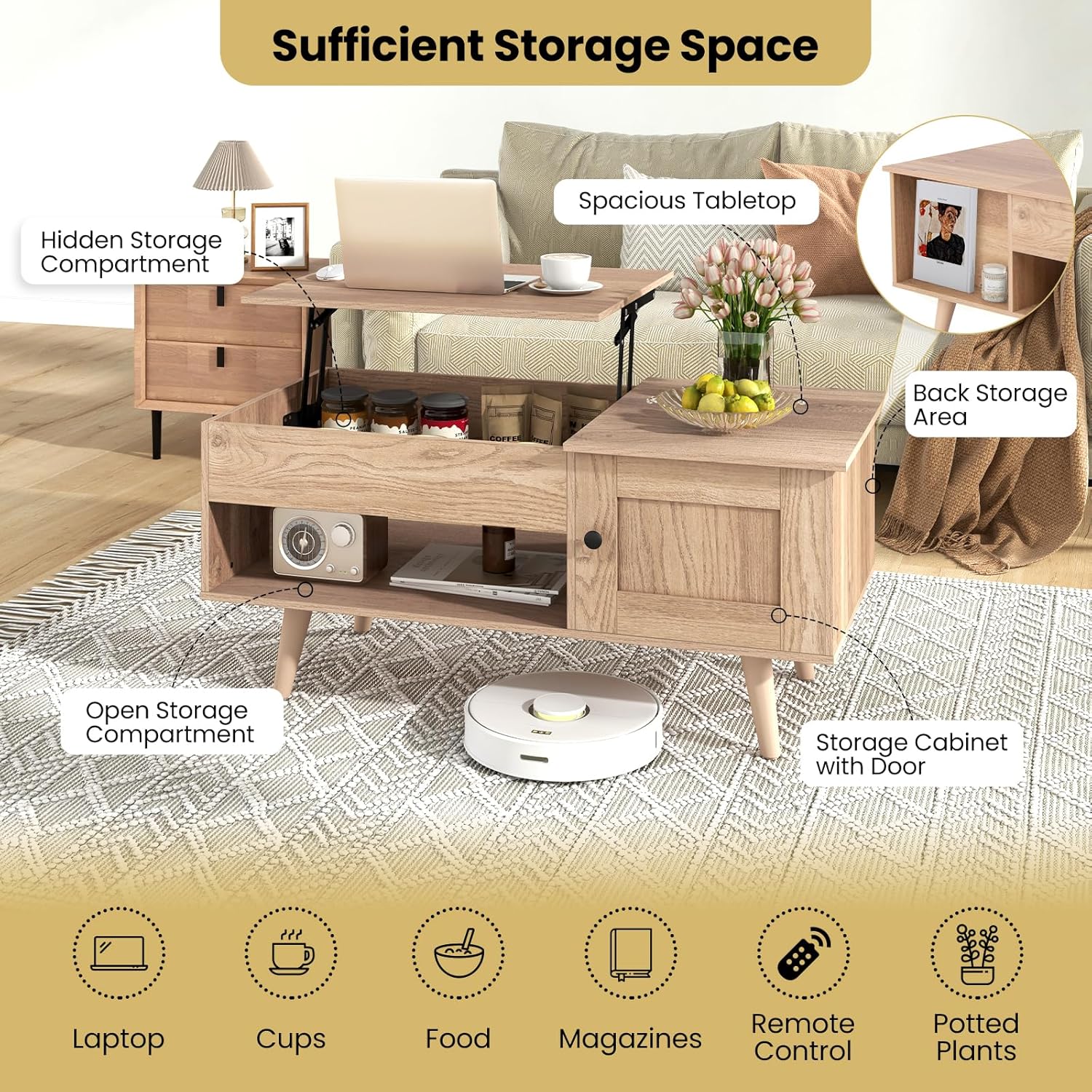 Lift Top Coffee Table with Hidden Storage