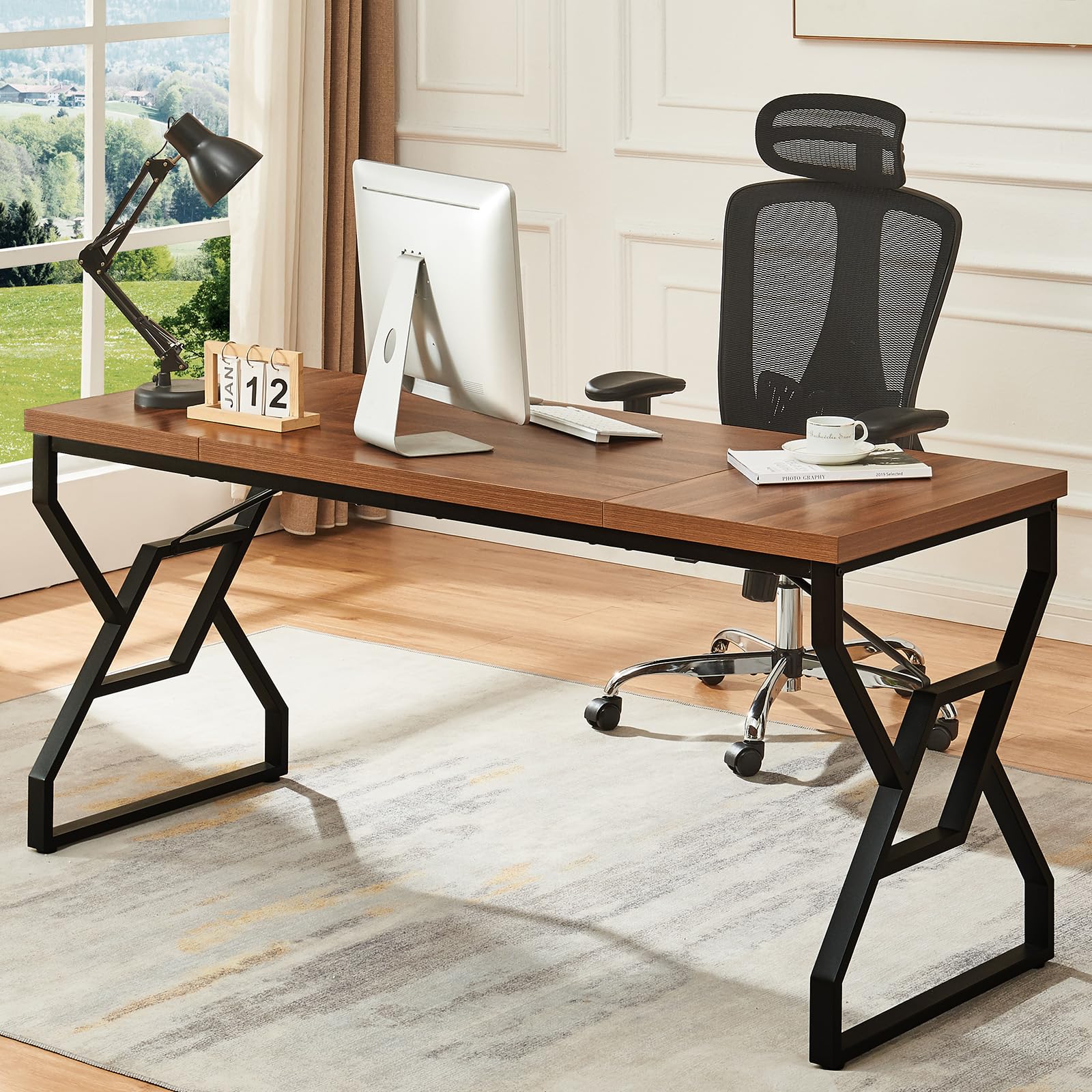 63-Inch Executive Desk with Engineered Wood and Metal Frame