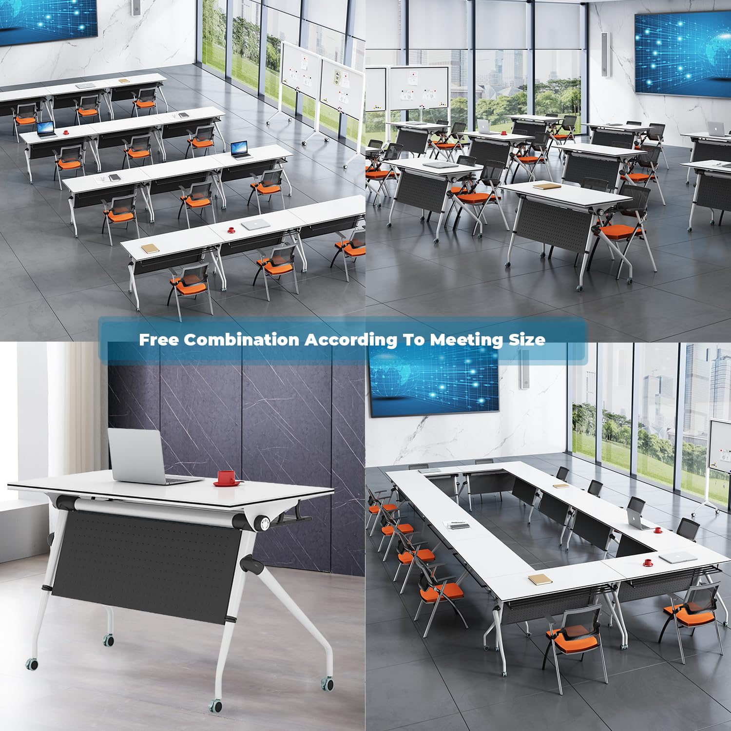 Folding Conference Table with Wheels - 47.2 Inch Mobile Training Table