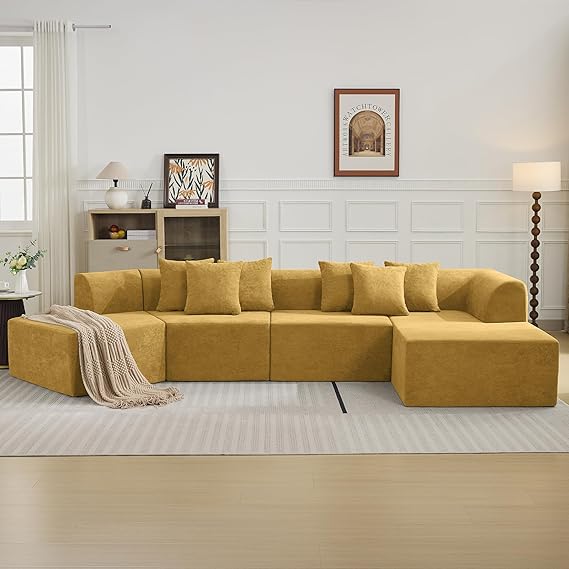 Cloud Velvet Curved Sectional Sofa with L-Shape Chaise