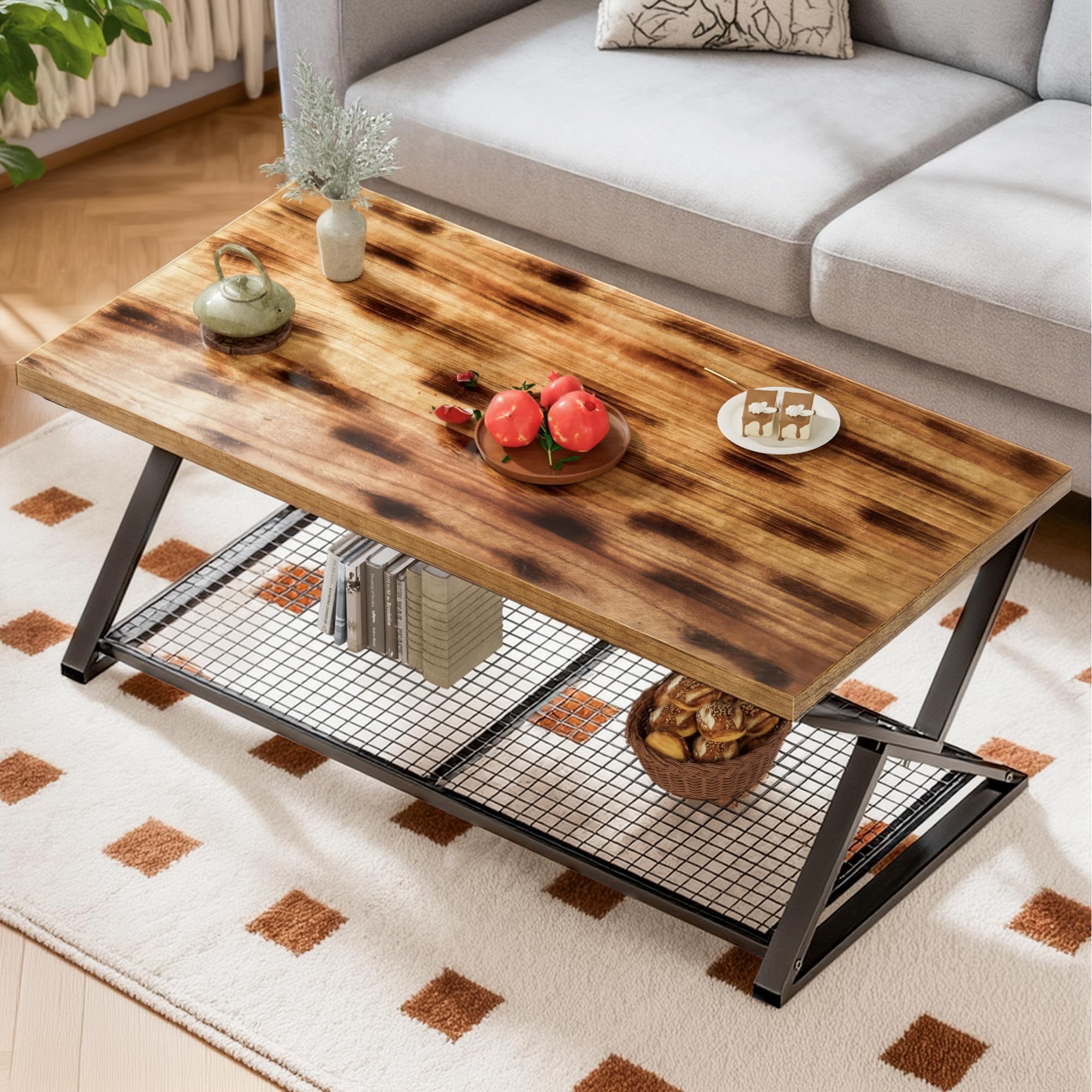 Rectangular Coffee Table with Storage Shelf