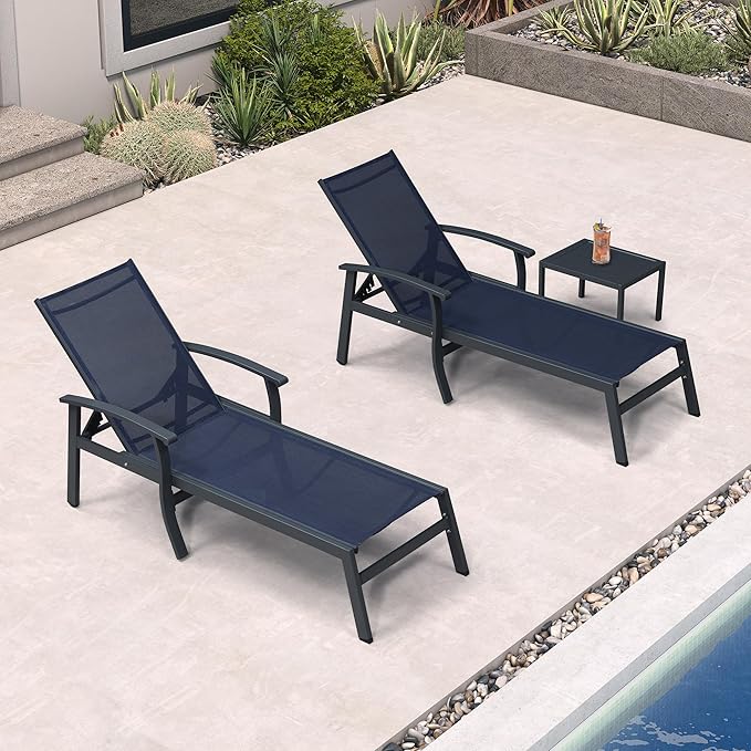 Outdoor Chaise Lounge Set with Side Table
