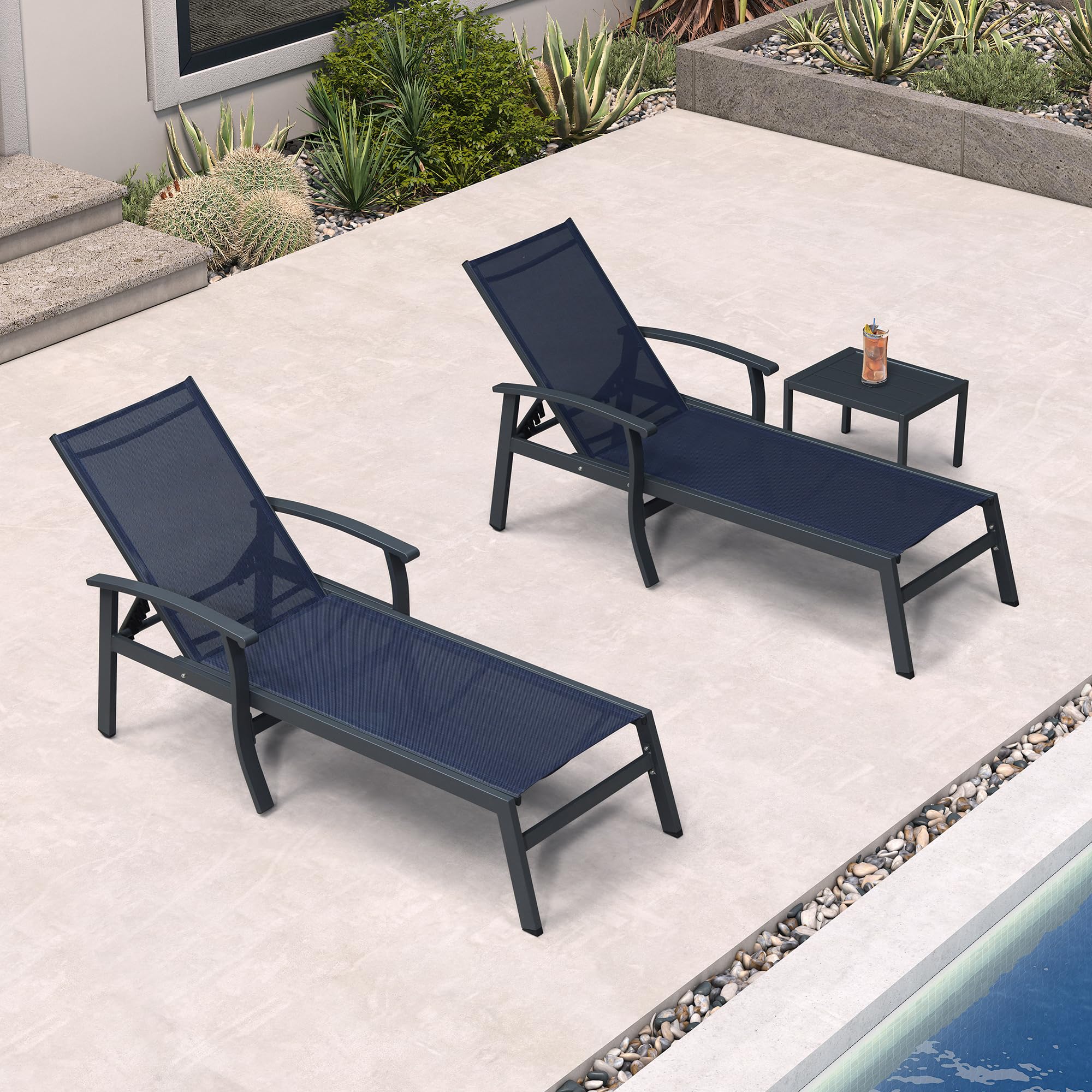 Outdoor Chaise Lounge Set with Side Table
