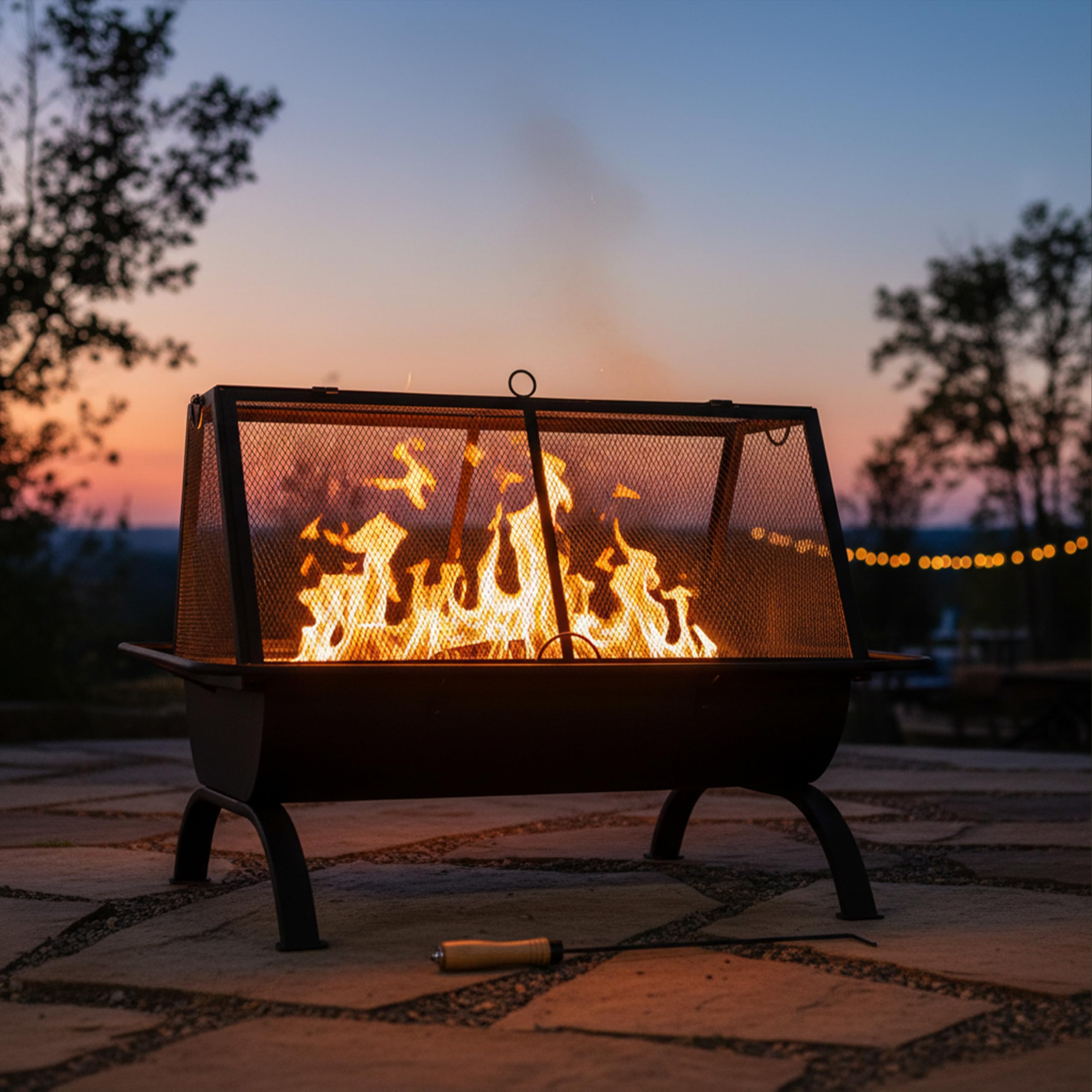 Rectangular Steel Fire Pit with Cooking Grate