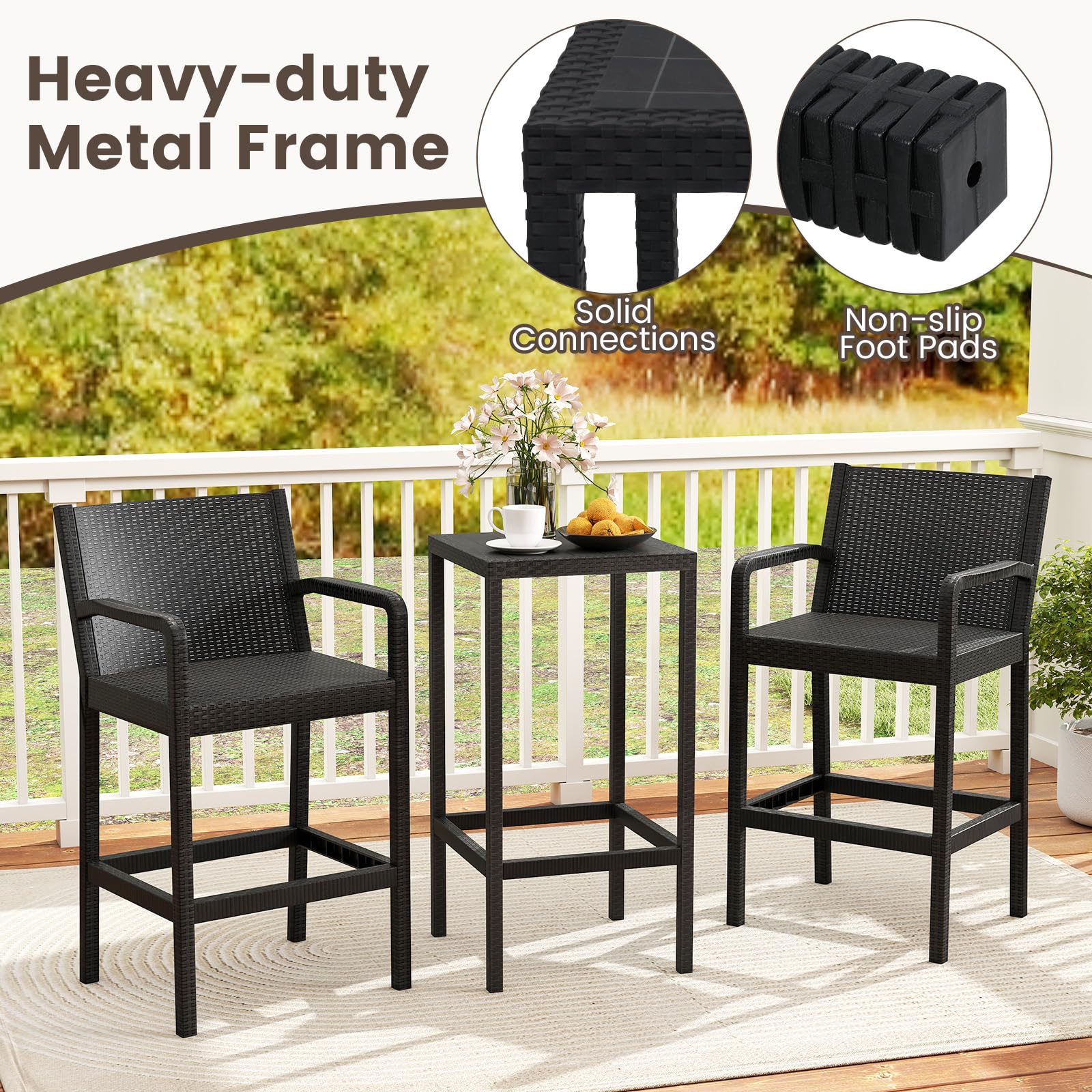 3-Piece Patio Bar Set with Stools