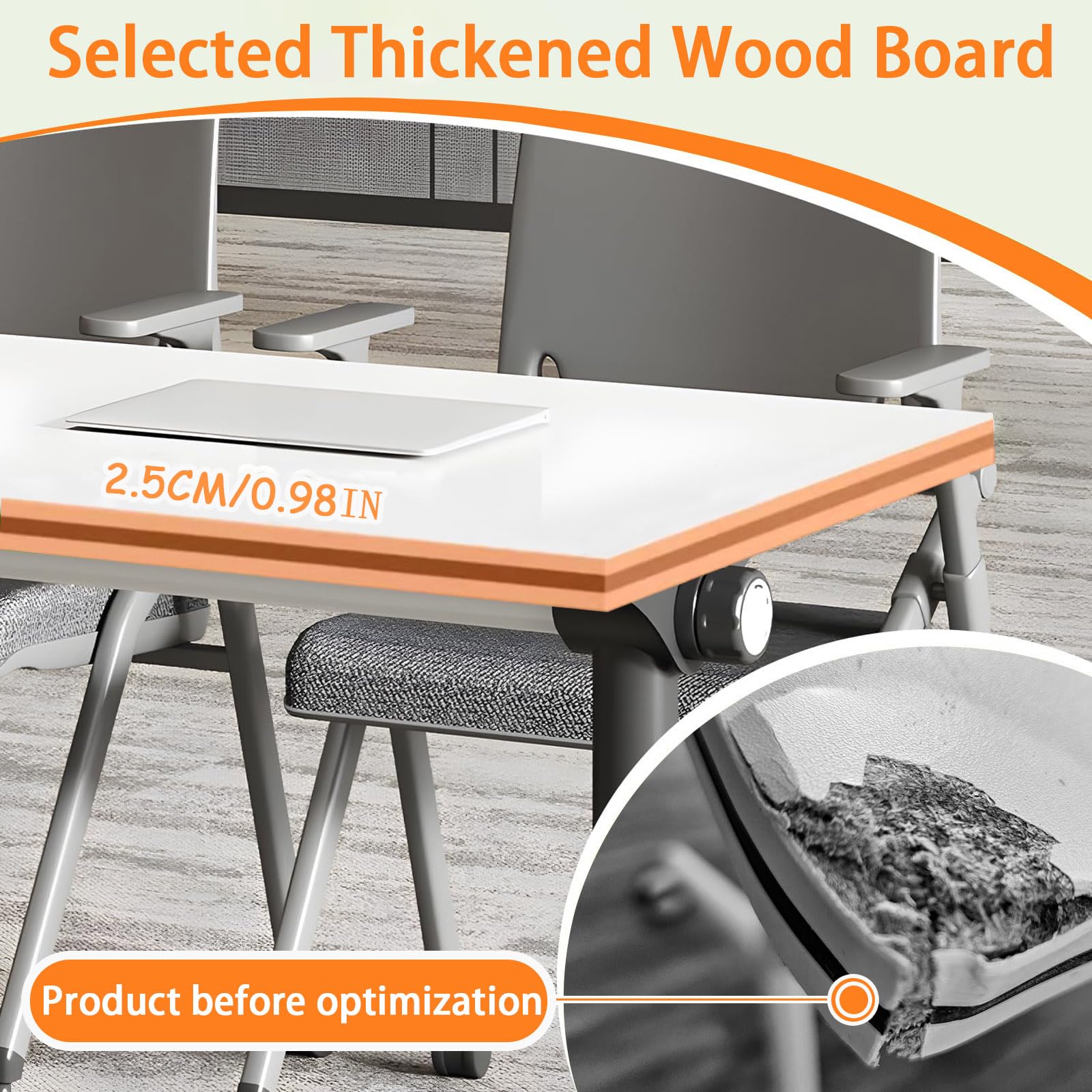 White Folding Conference Table with Flip-Top Design and Silent Wheels