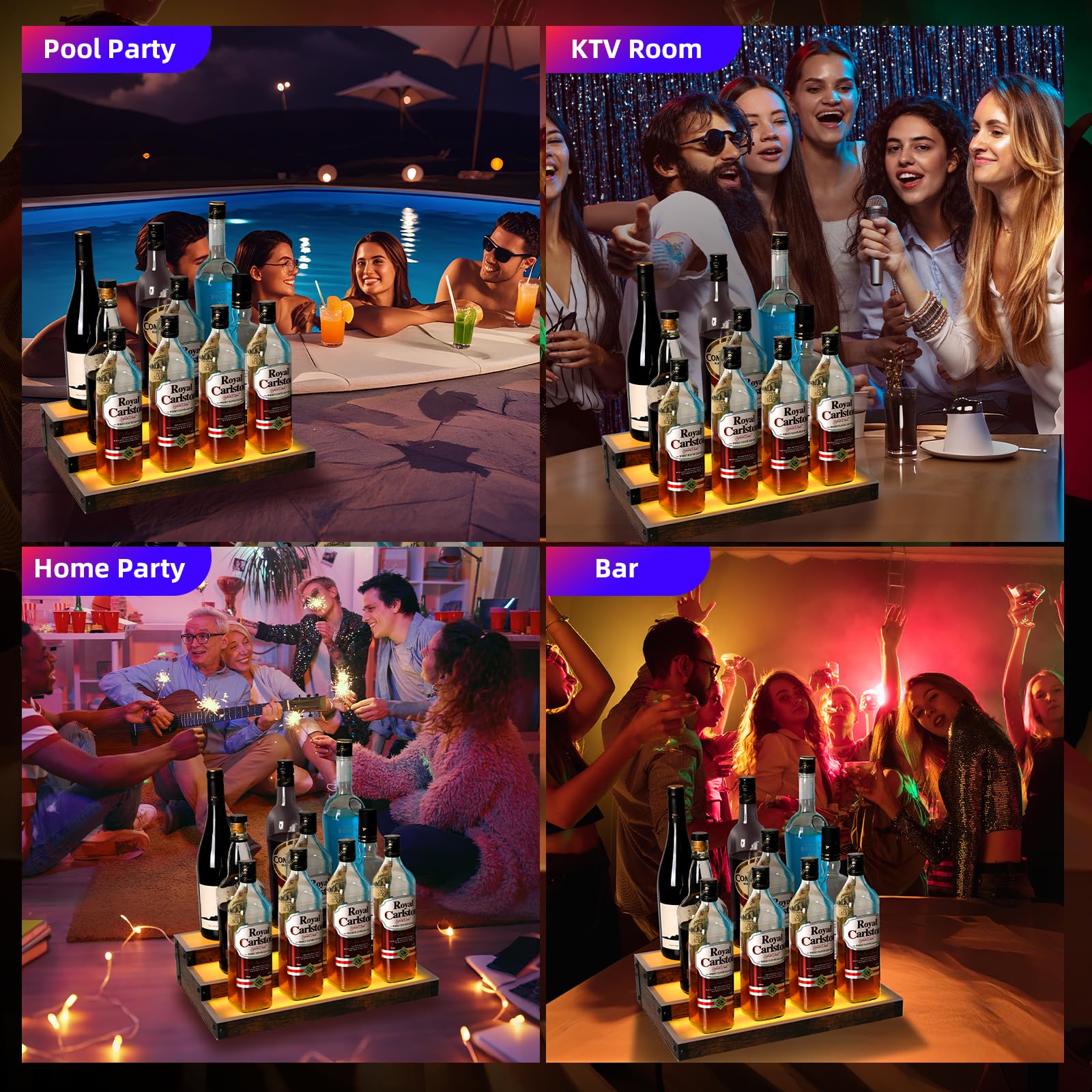 LED Lighted Liquor Display Shelf 3-Tier 32 Inch