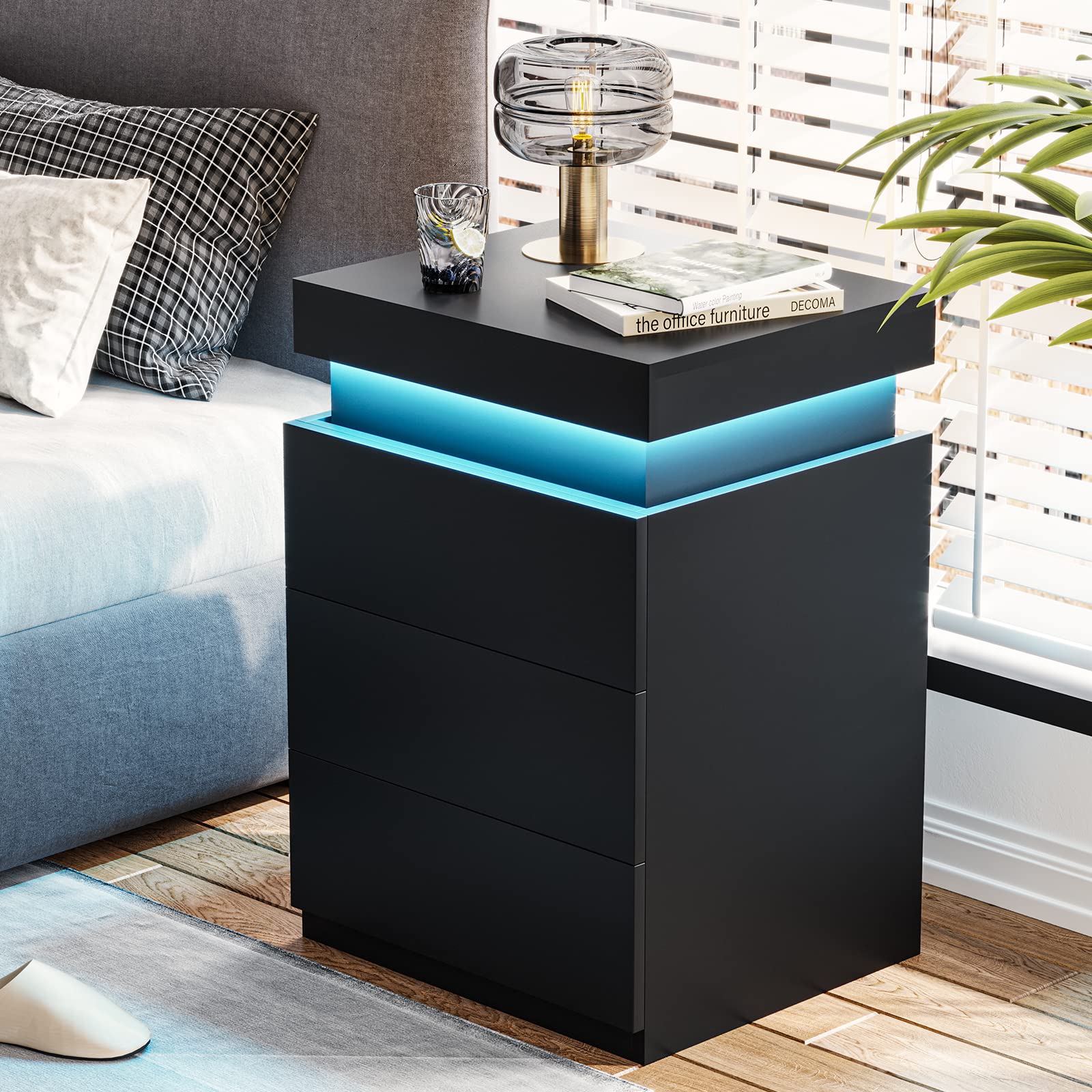 Nightstand with Charging Station and LED Lights