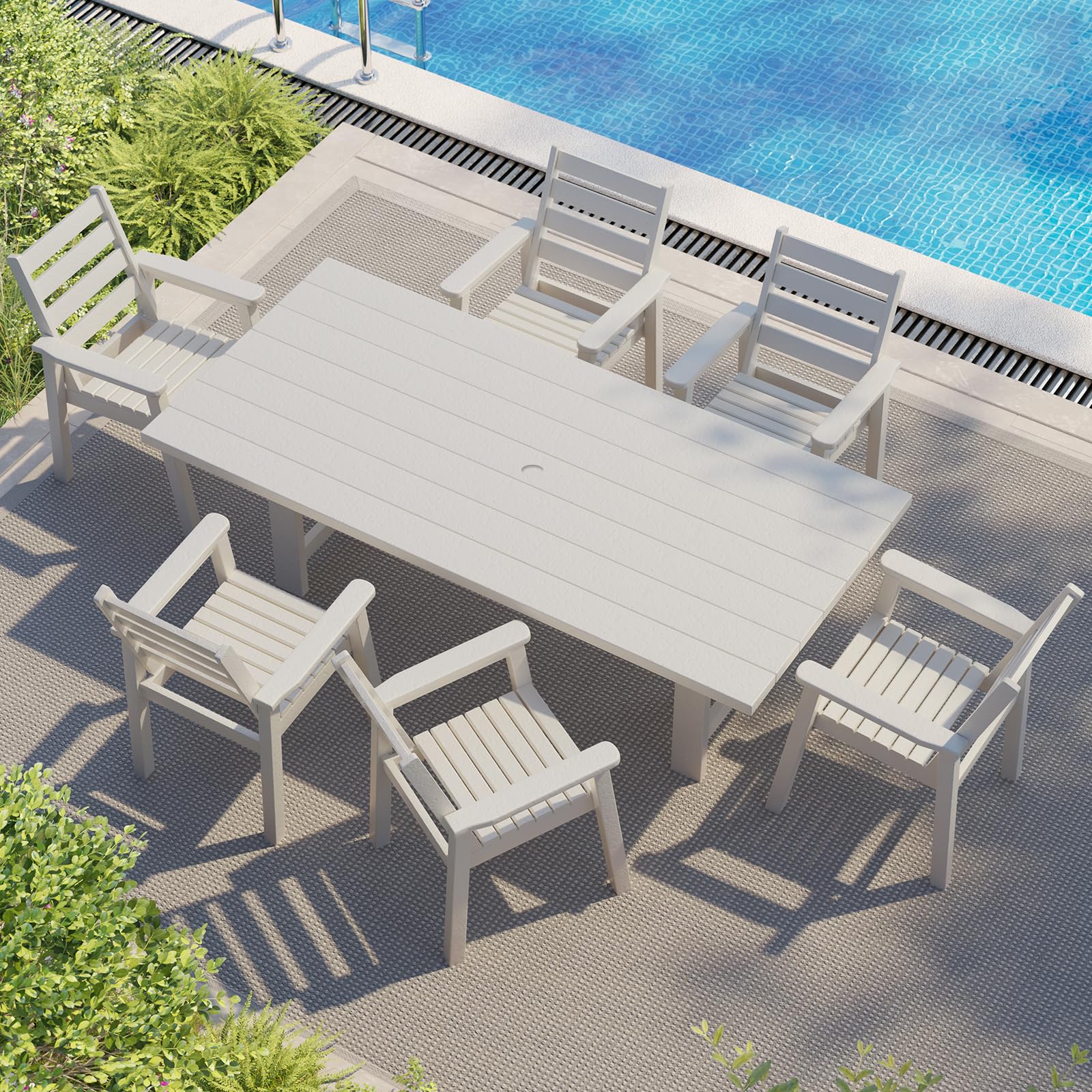 7-Piece HDPE Outdoor Dining Set with Umbrella Hole