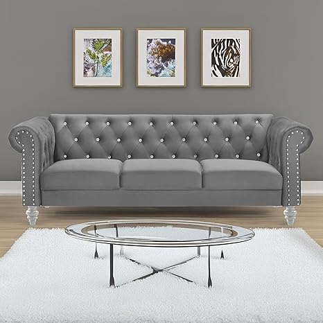 Velvet Chesterfield Sofa with Crystal Tufting