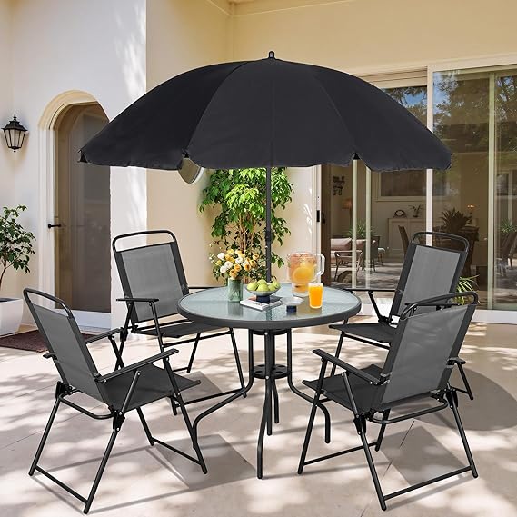 6-Piece Folding Patio Dining Set with Umbrella