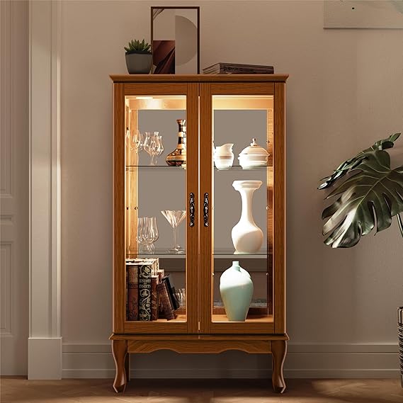 3-Tier Lighted Curio Cabinet with Glass Doors