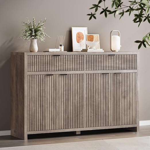 Fluted Sideboard Buffet Cabinet with Storage Drawers