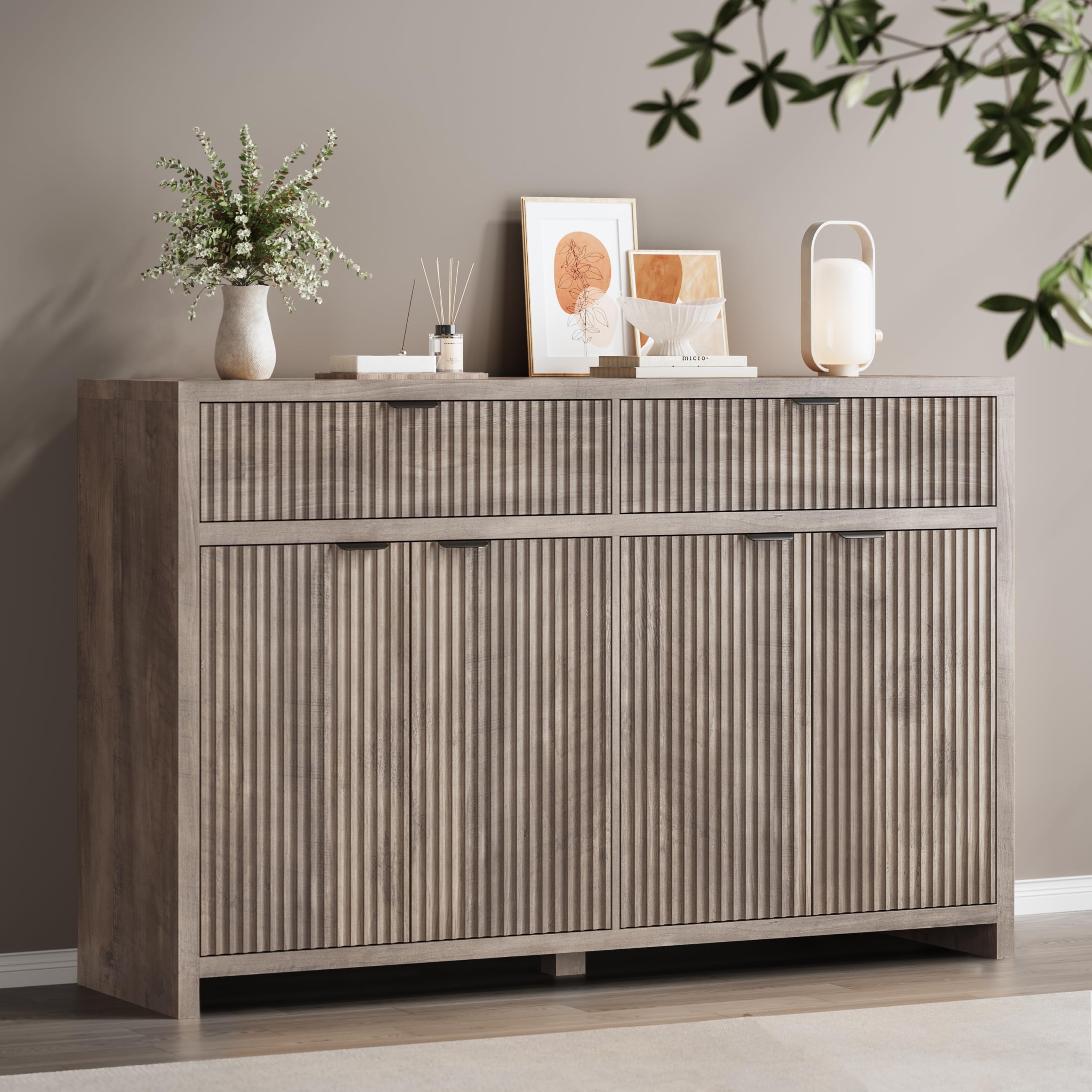 Fluted Sideboard Buffet Cabinet with Storage Drawers