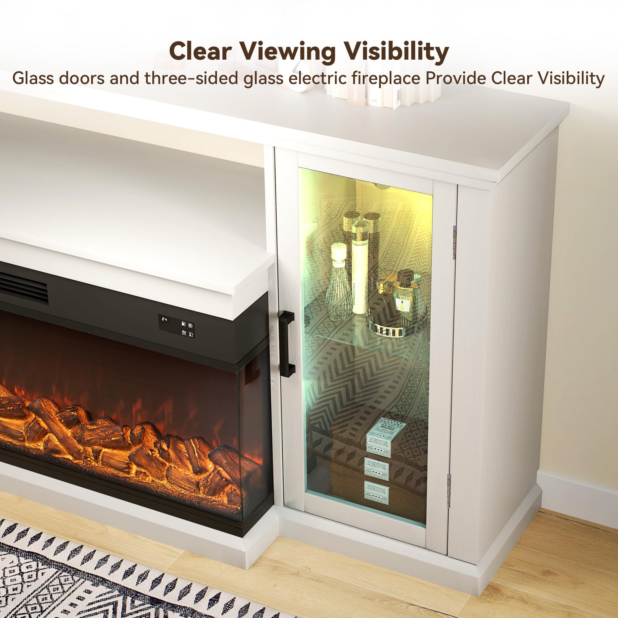 72.8" 3-Sided Electric Fireplace TV Stand with Storage