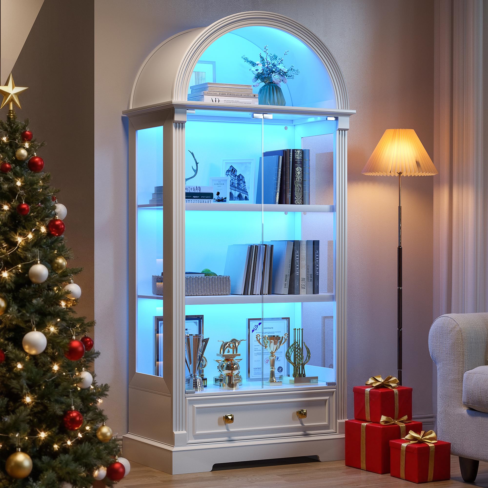 Lighted Glass Display Cabinet with Motion Sensor LED