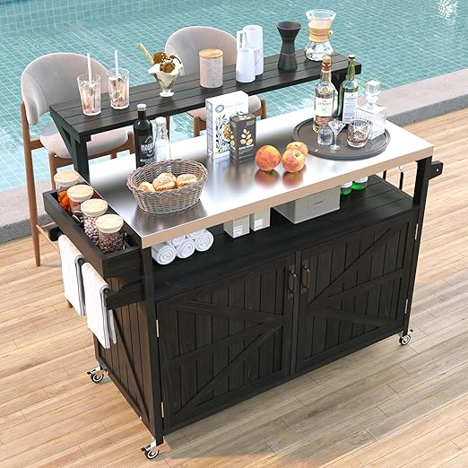 Outdoor Kitchen Island with Raised Shelf