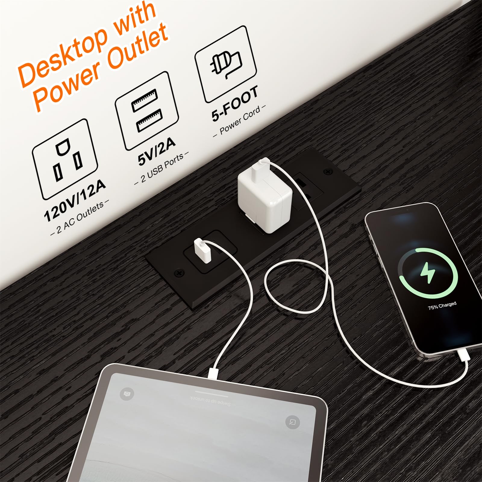 Dresser TV Stand with Charging Station and LED Light - 8 Drawer