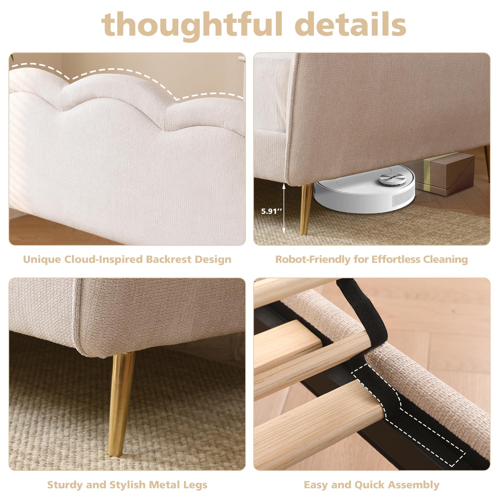 Twin Size Upholstered Daybed with Cloud-Shaped Backrest