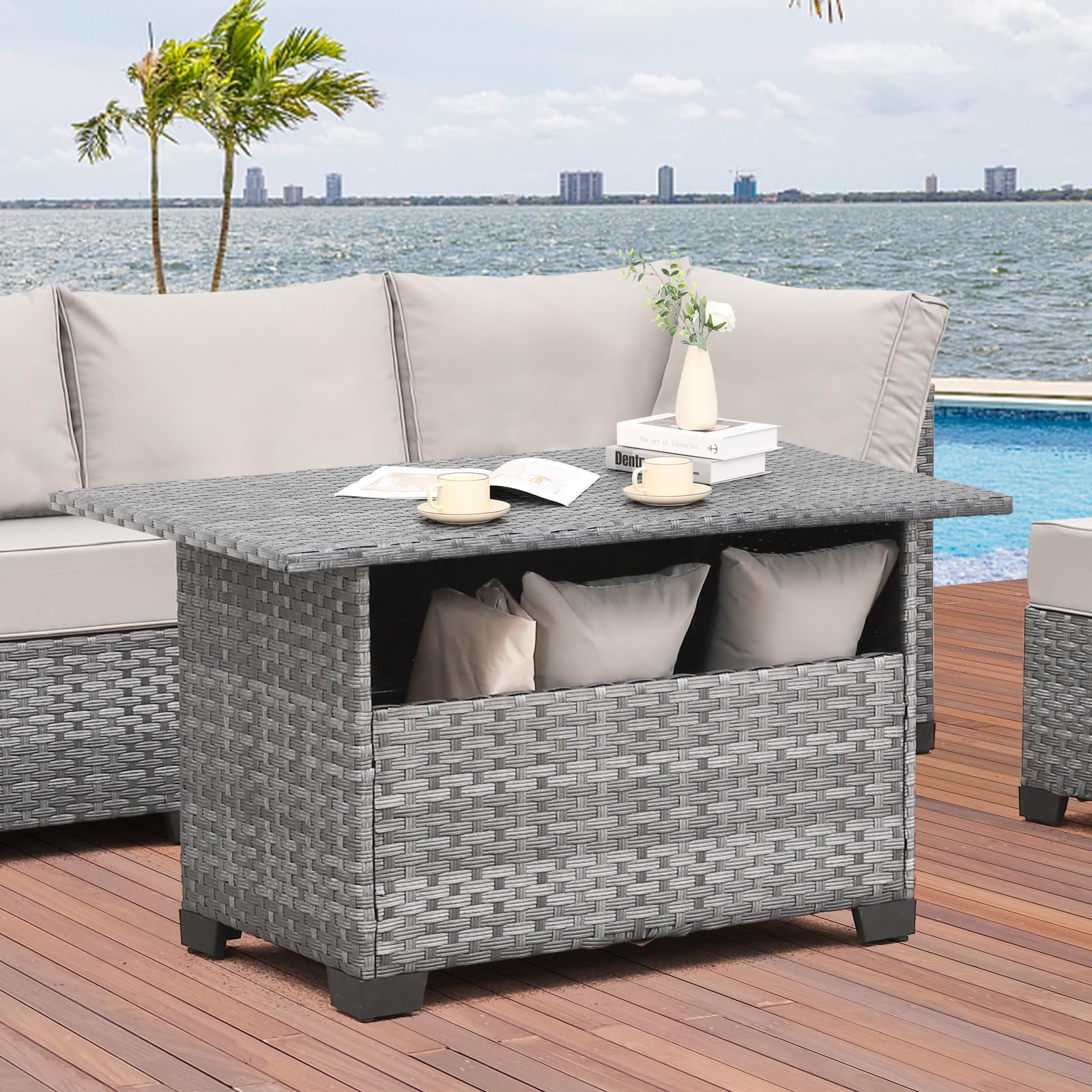 Outdoor PE Wicker Coffee Table with Storage
