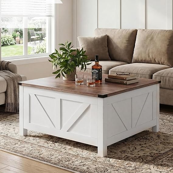 Farmhouse Lift Top Coffee Table with Charging Station