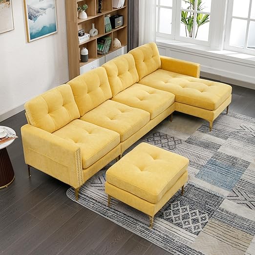 83" Velvet Sectional Sofa with Tufted Upholstery