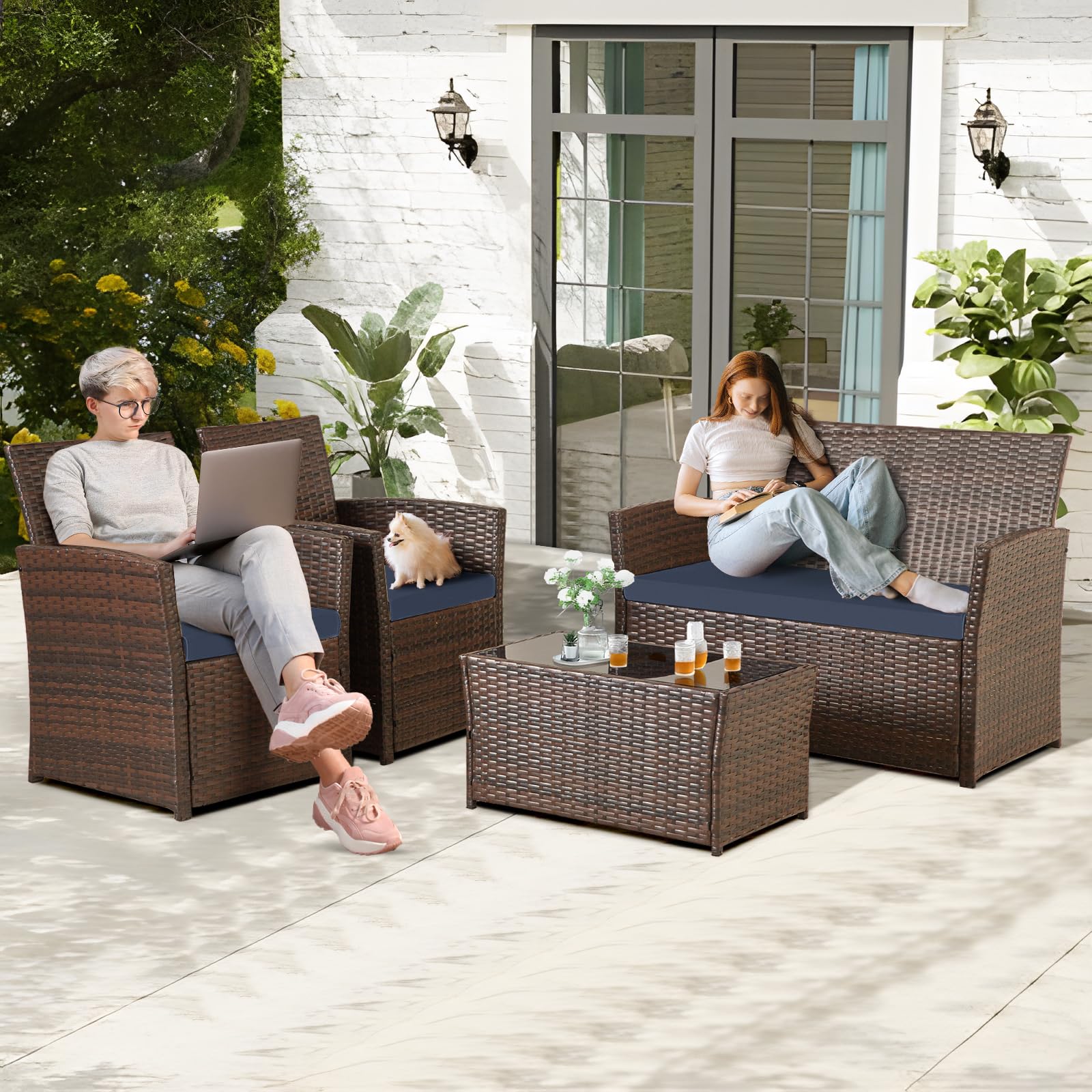 4 Piece Outdoor Patio Furniture Set with Table and Loveseat