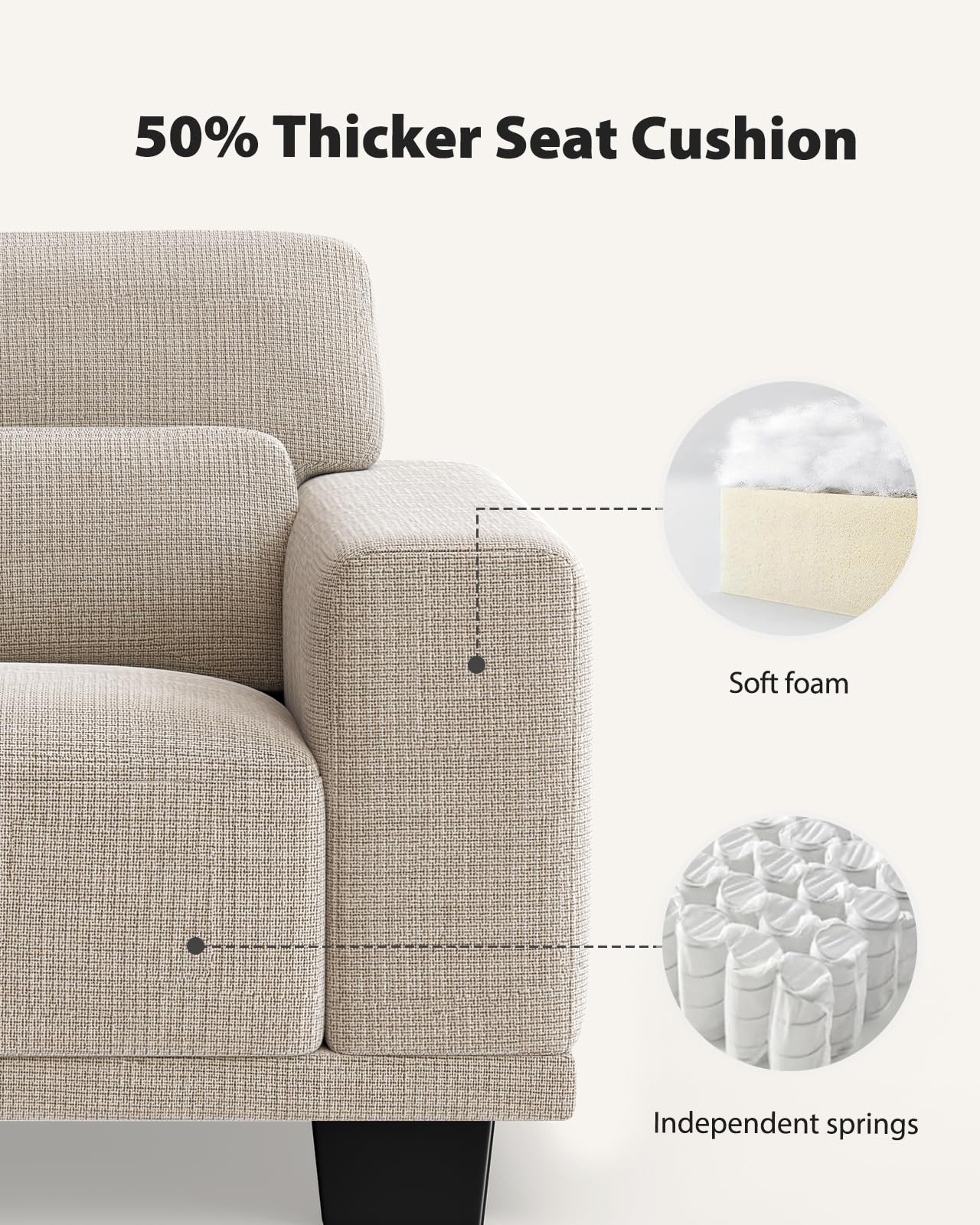 3 Seater Sofa Couch with Deep Seats and Wide Armrests