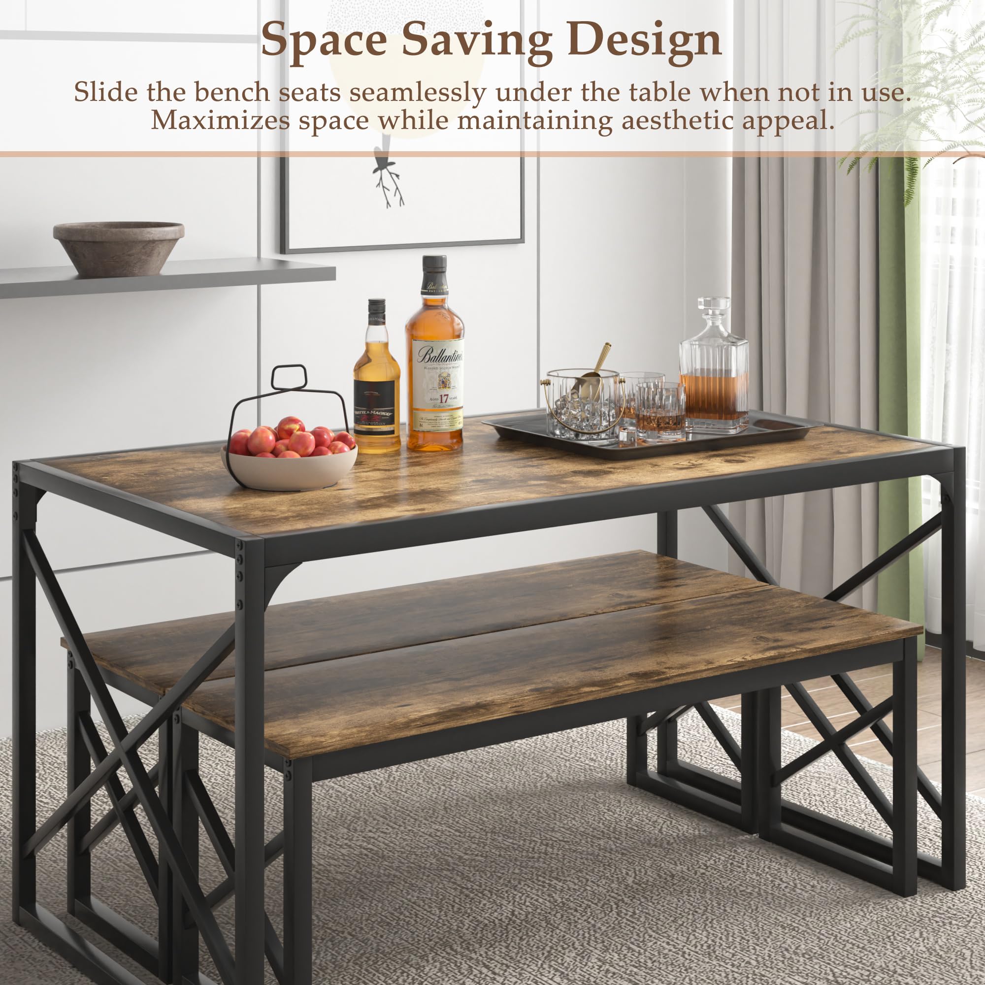 55" Dining Table Set with 2 Benches