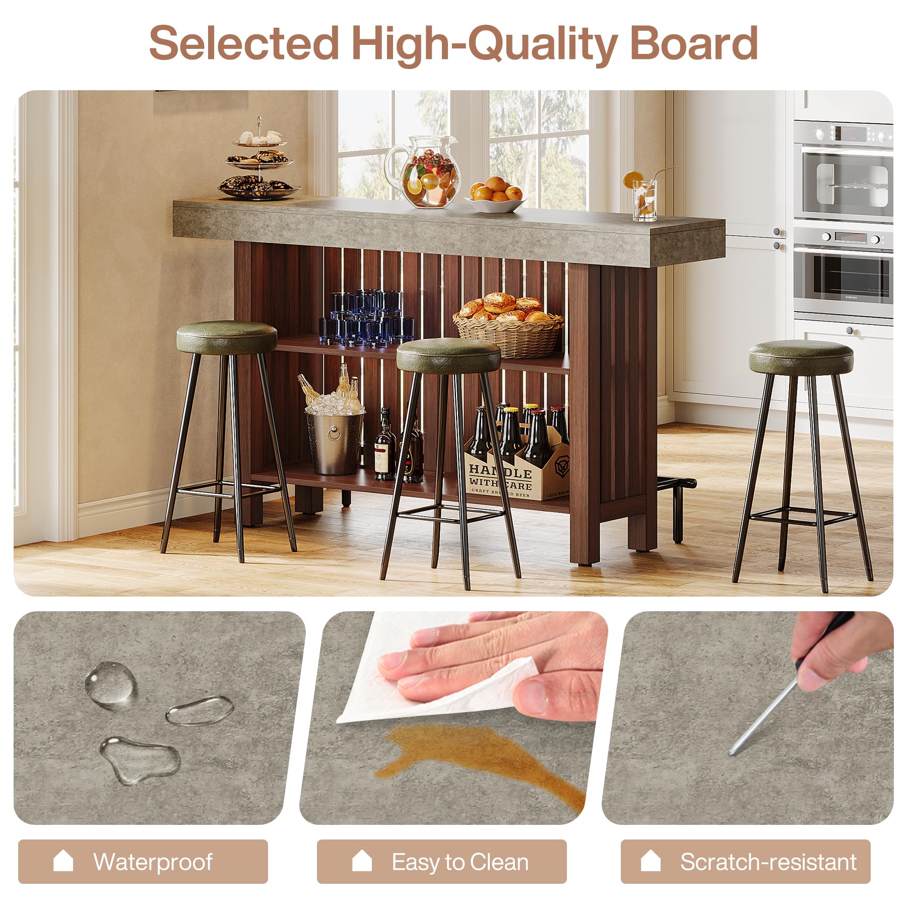2-Tier Bar Table with Storage and Footrest