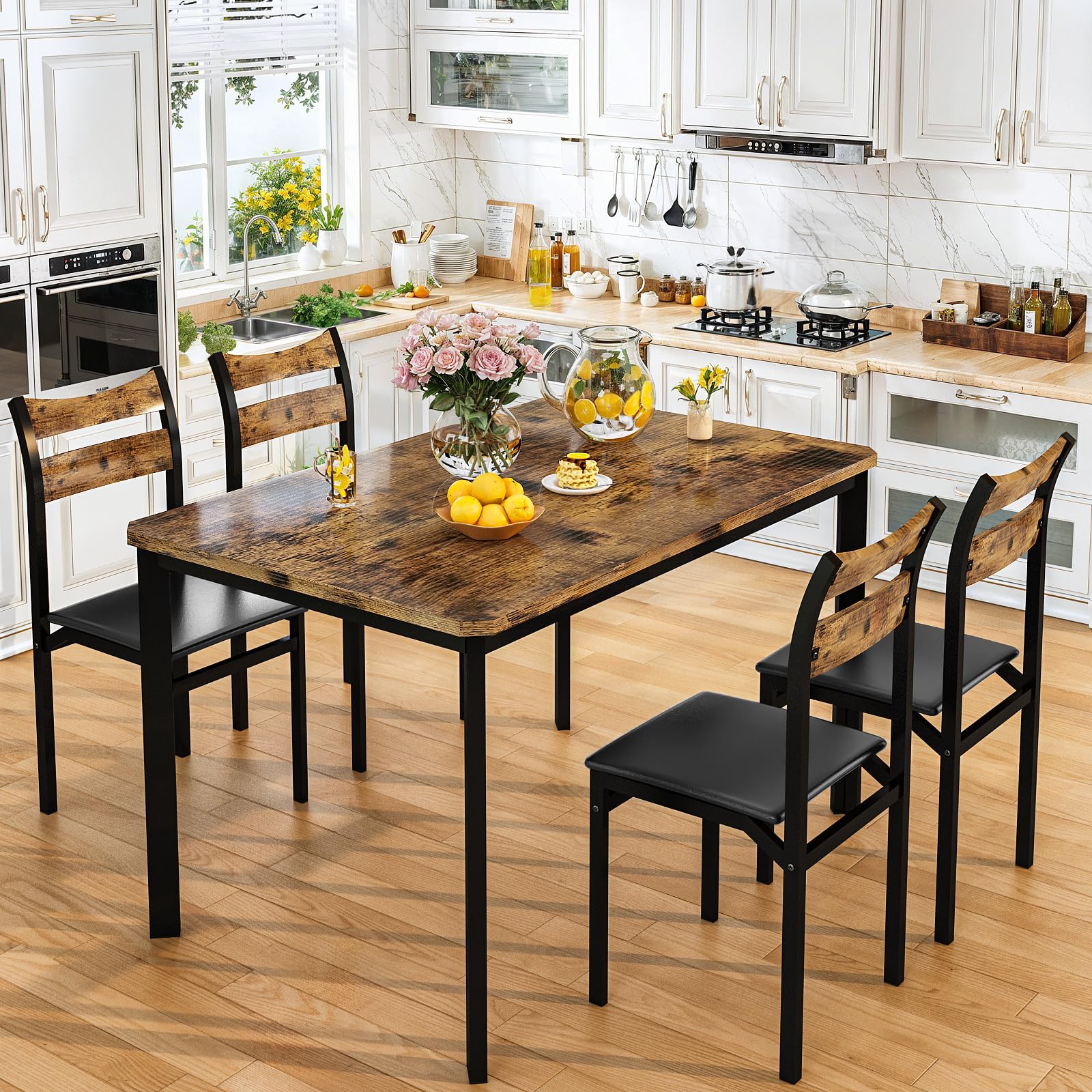 5-Piece Dining Table Set with 4 Upholstered Chairs