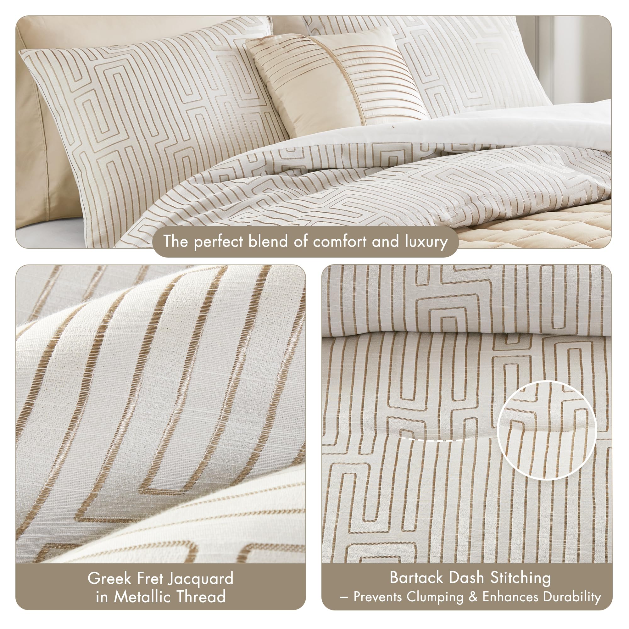 Jacquard Metallic Thread Comforter Set Queen Ivory 5 Piece